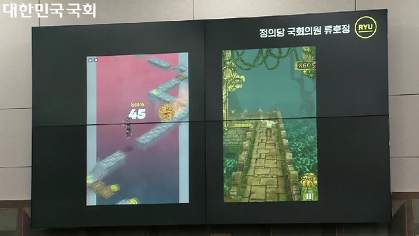 '제페토' 내 게임(왼쪽), 기존 서비스 중인 게임(오른쪽). 국회영상회의록시스템 화면 일부. 
